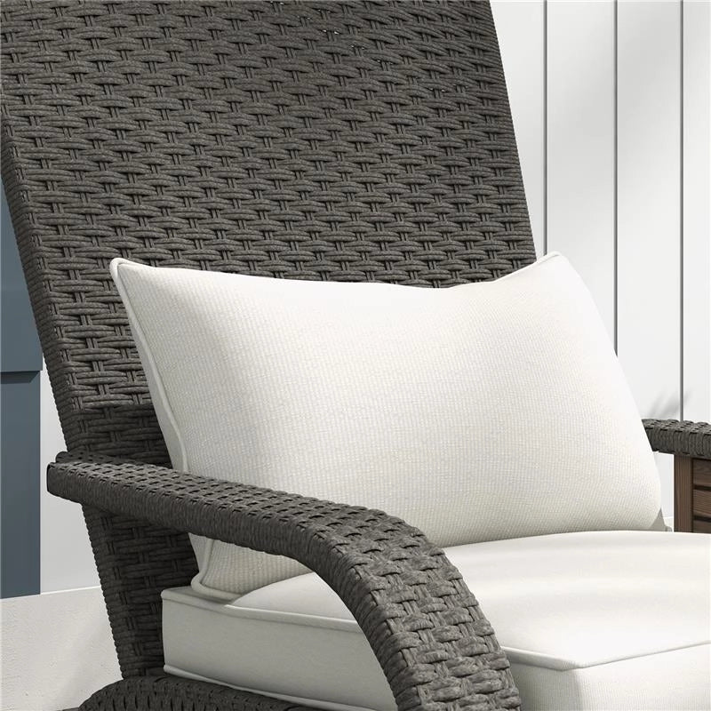 SEDIA DA GIARDINO CON POGGIAPIEDI E CUSCINI IMBOTTITI, IN RATTAN E ACCIAIO, 64X82X89 CM, GRIGIO E CREMA