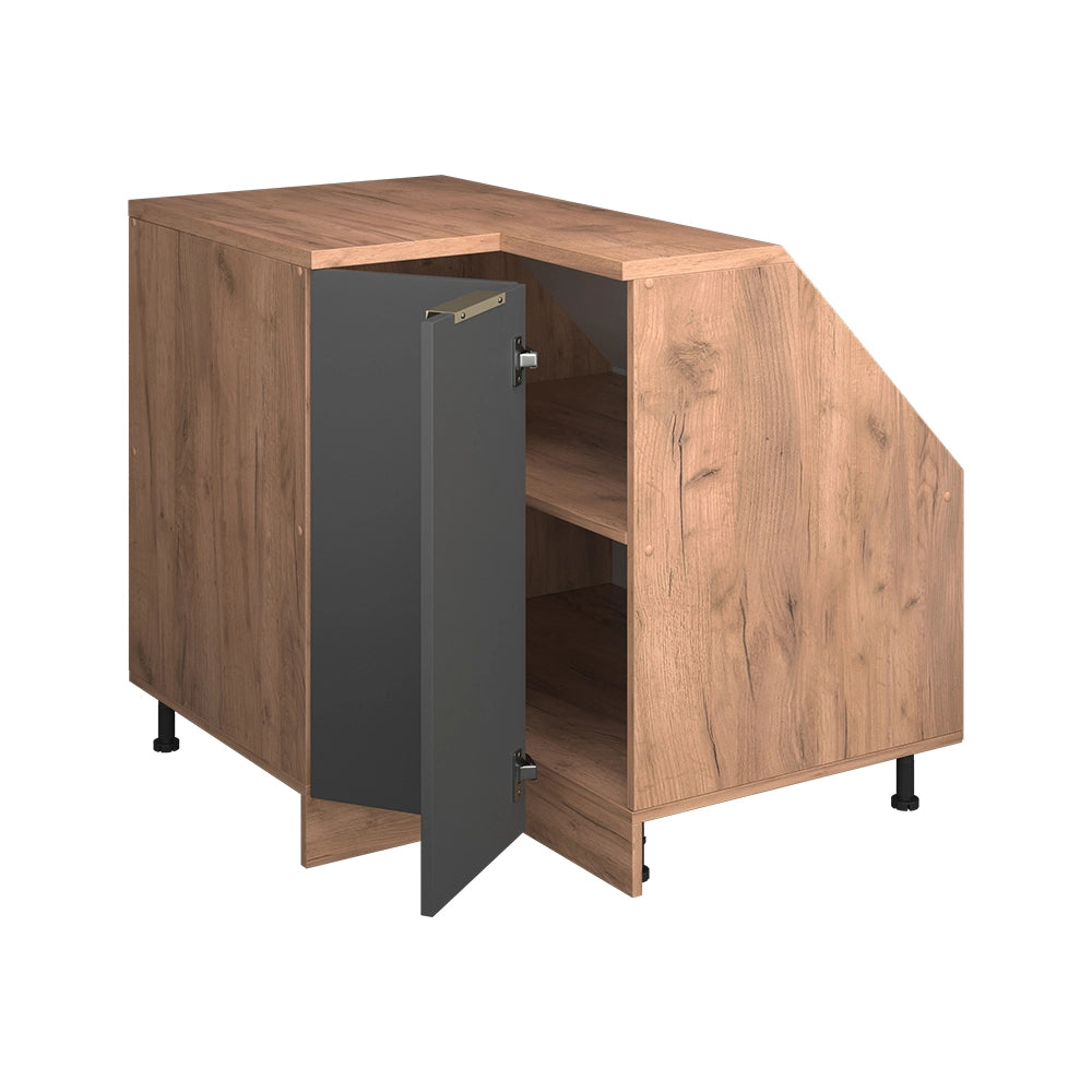 Mobile cucina angolare per sottotetto R-Line Antracite-oro/Rovere dorato 75.6 cm con 1 porta, carcassa dell’armadio profondità 60 cm Vicco