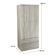 ARMADIO GUARDAROBA IN LEGNO CON 2 ANTE E CASSETTI OLMO 80 X 52 X 190 CM