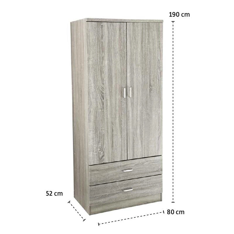 ARMADIO GUARDAROBA IN LEGNO CON 2 ANTE E CASSETTI OLMO 80 X 52 X 190 CM
