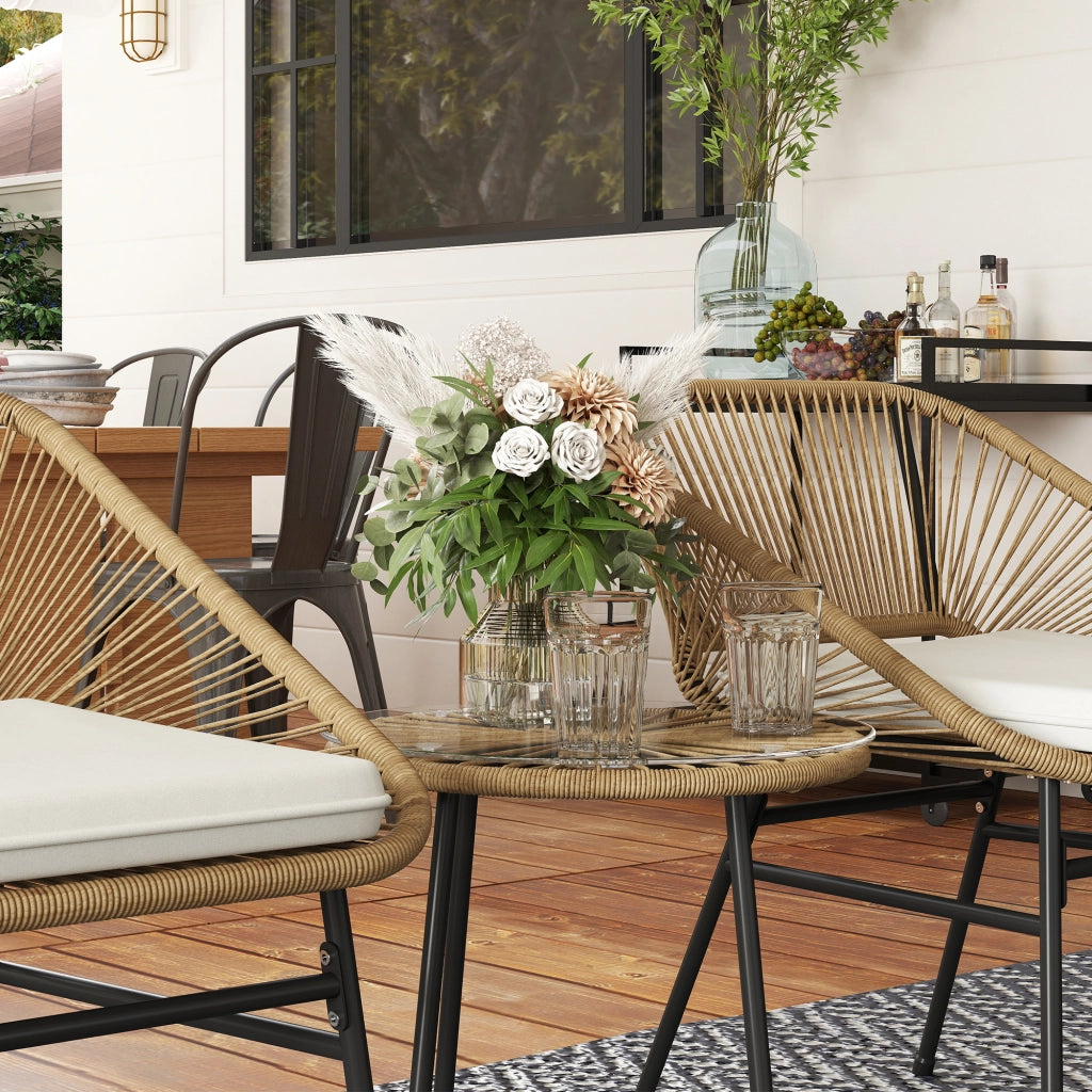 Set Giardino 3 Pezzi ¨C zephmum ¨C Rattan PE, Cuscini, Tavolino Rotondo, Multicolore