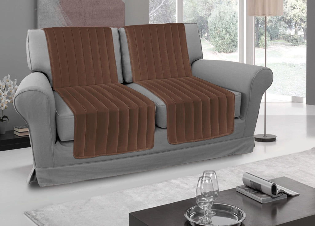 Copridivano A Fasce Trapuntate Proteggi Seduta Modello Stripe Colore Marrone - 2 Coppie - Marrone