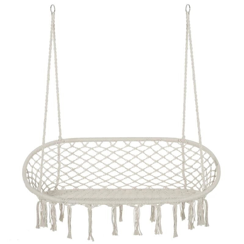 AMACA A DONDOLO DA GIARDINO E CASA A 2 POSTI, TELAIO METALLO E SEDUTA COTONE 130X75X40CM, BIANCO CREMA
