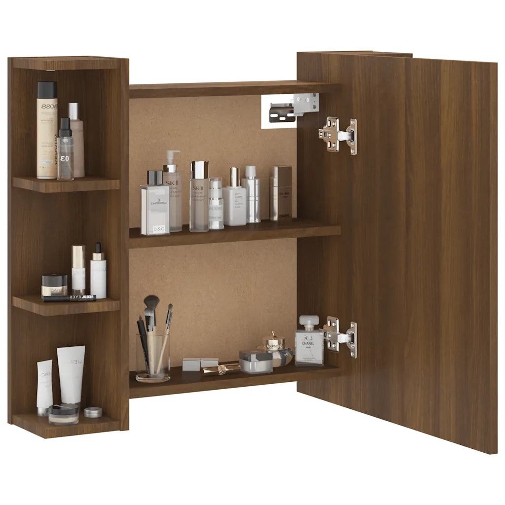 Mobile a Specchio con LED Rovere Marrone 70x16,5x60 cm 820453