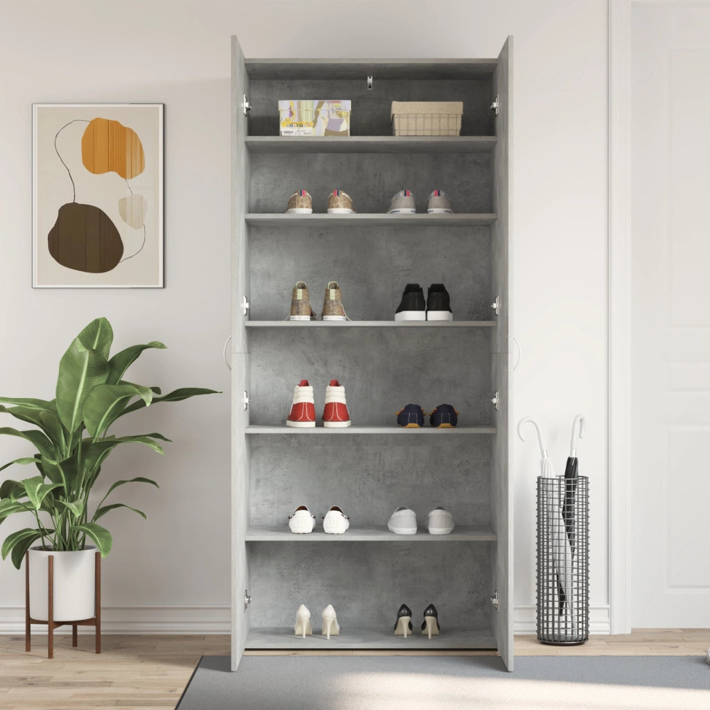 Armadio per scarpe Grigio Calcestruzzo 80x35,5x180 cm Legno ingegnerizzato