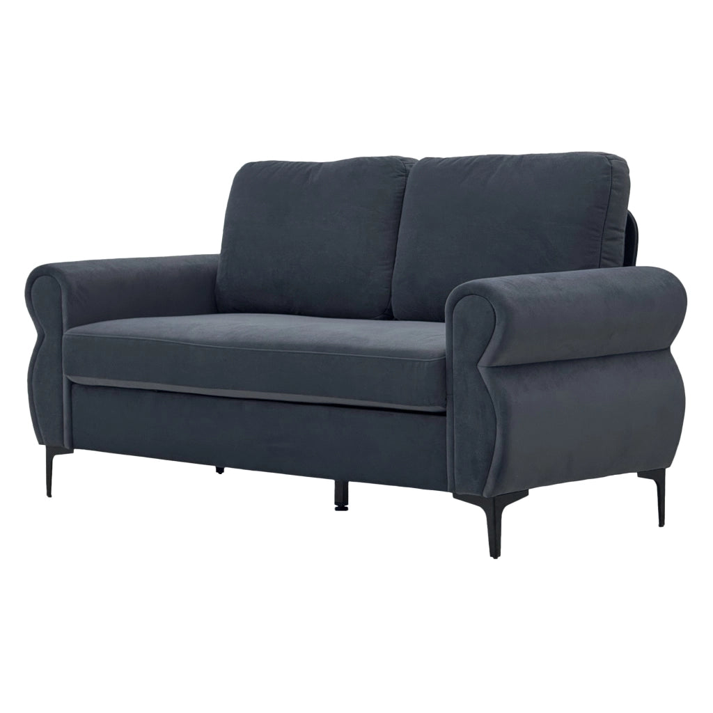 Divano dritto 3 posti con seduta ergonomica e rivestimenti sfoderabili in tessuto metallo e legno Grigio scuro