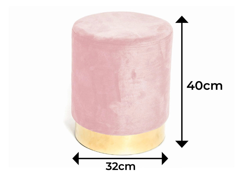 Pouf Salotto/Camera Rotondo Imbottito Modello Cilindro Velvet In Tinta Unita - Pouf - Rosa Antico