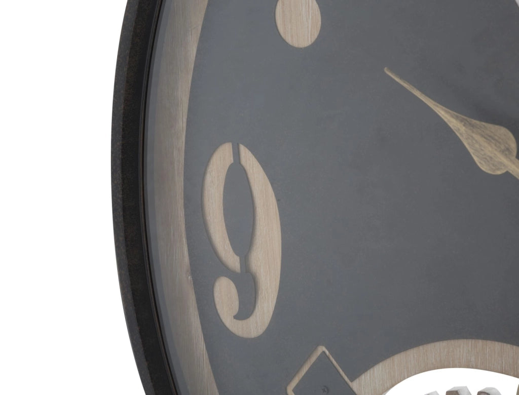 Orologio xxx Ø67x6,5 cm in Ferro MDF e Vetro Nero e Marrone