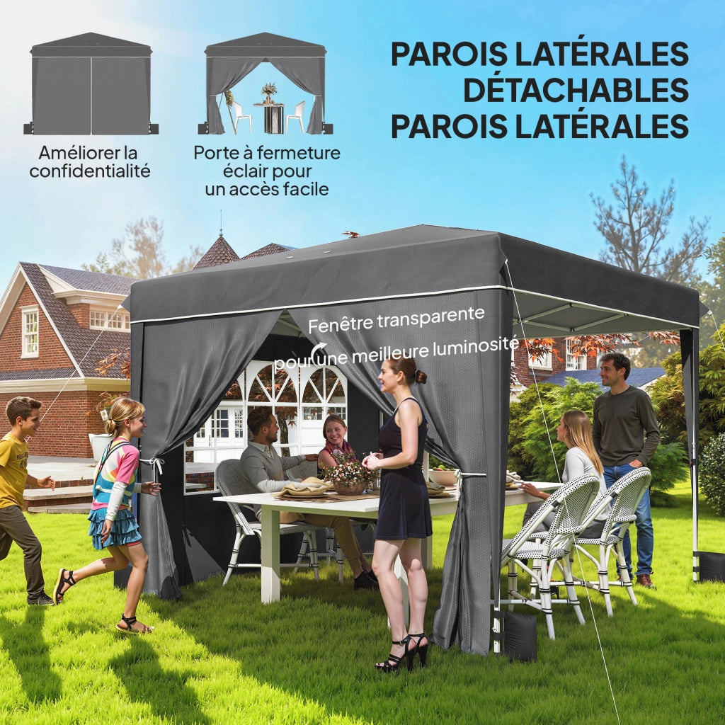 Tendone da giardino 3x3m ¨C zephmum ¨C pieghevole con pareti, grigio