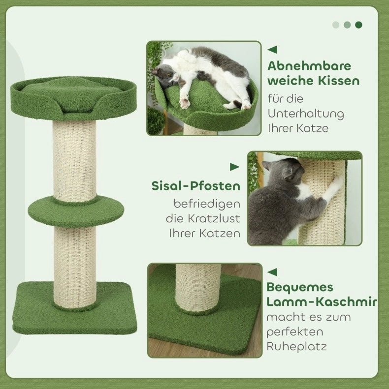 Tiragraffi per gatti verde con piattaforme, 91 cm