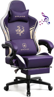 Sedia Gaming Ergonomica Poltrone con Altoparlanti Bluetooth e Poggiapiedi Sedia Gamer Reclinabile Serie Dragon Sedia Ufficio con Poggiatesta e Cuscino Lombare per Lavoro e Gioco Viola