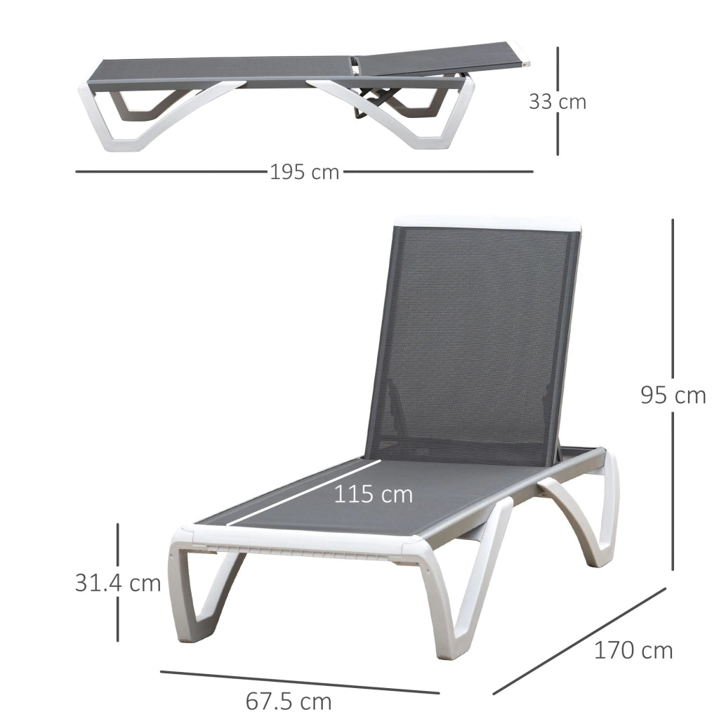 Lettino Prendisole con Schienale Reclinabile 195x67.5x33 cm Grigio e Bianco