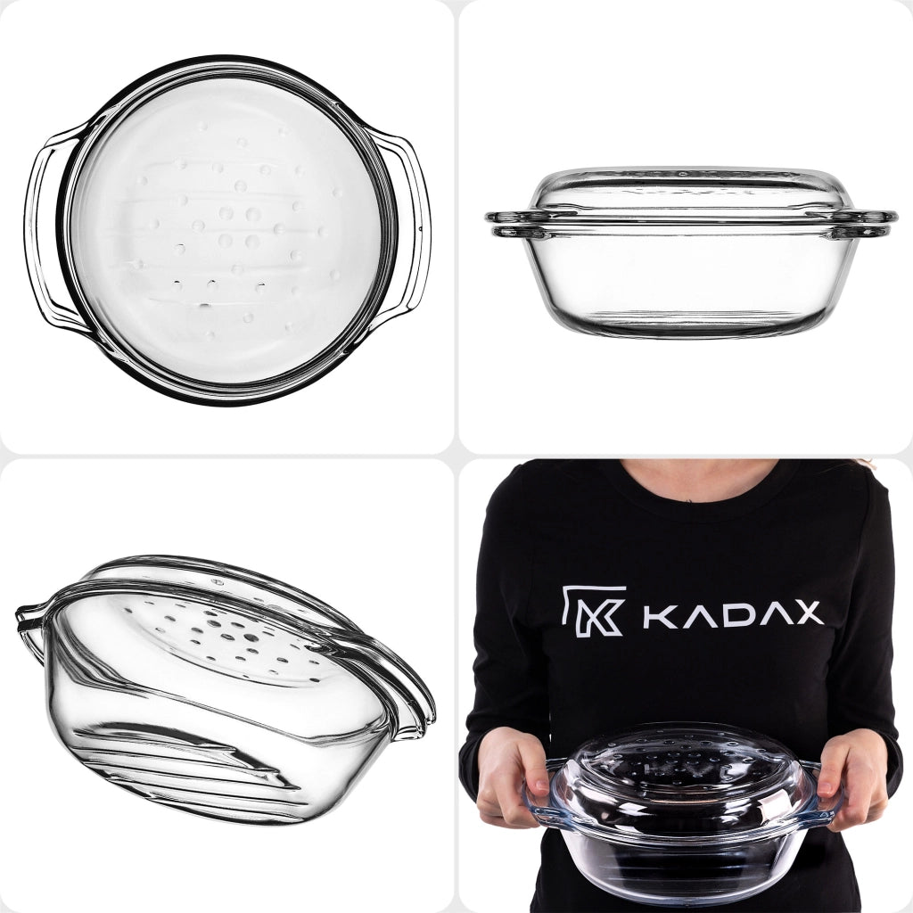 KADAX Piccola pirofila da forno con coperchio, 2,4 L, rotonda in vetro