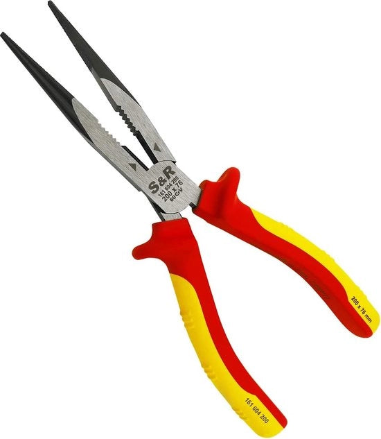 Tang per orefice da 200 mm, con impugnatura a forma di becco di avvoltoio, isolata e verniciata, manico a più componenti, acciaio chrome-vanadio, trattato con fosfato.
