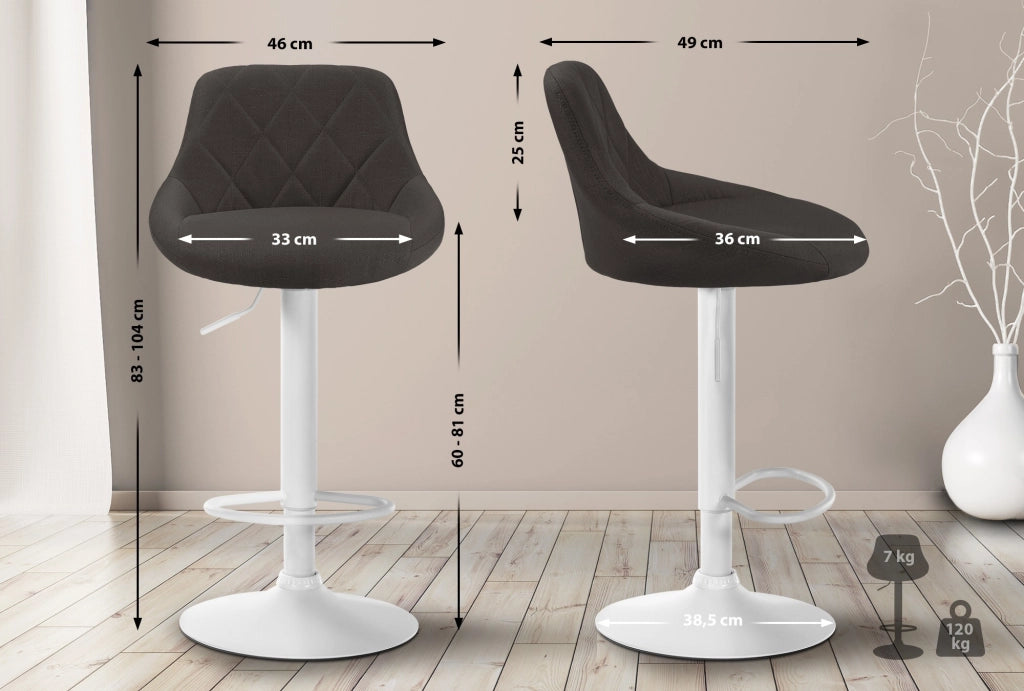 Sgabello bar LAZIO in tessuto grigio scuro,bianco