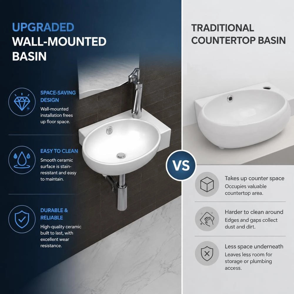 Washbasin With Tap Hole And Overflow Hole, Ceramic, White