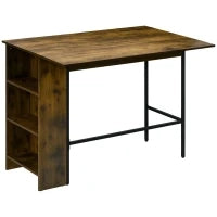 Bancone Bar Pieghevole Stile Industriale con Scaffale a 3 Ripiani, 120x76x91.4cm