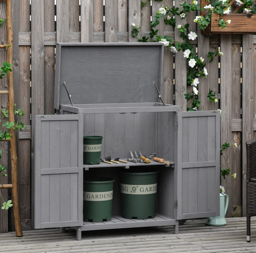 Mobile da giardino con banco da lavoro 91;5x28;5x49 cm; in legno e metallo grigio