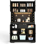Credenza con ripiani regolabili; cassetto e LED - per cucina - in MDF - 105×40×180 cm - nera