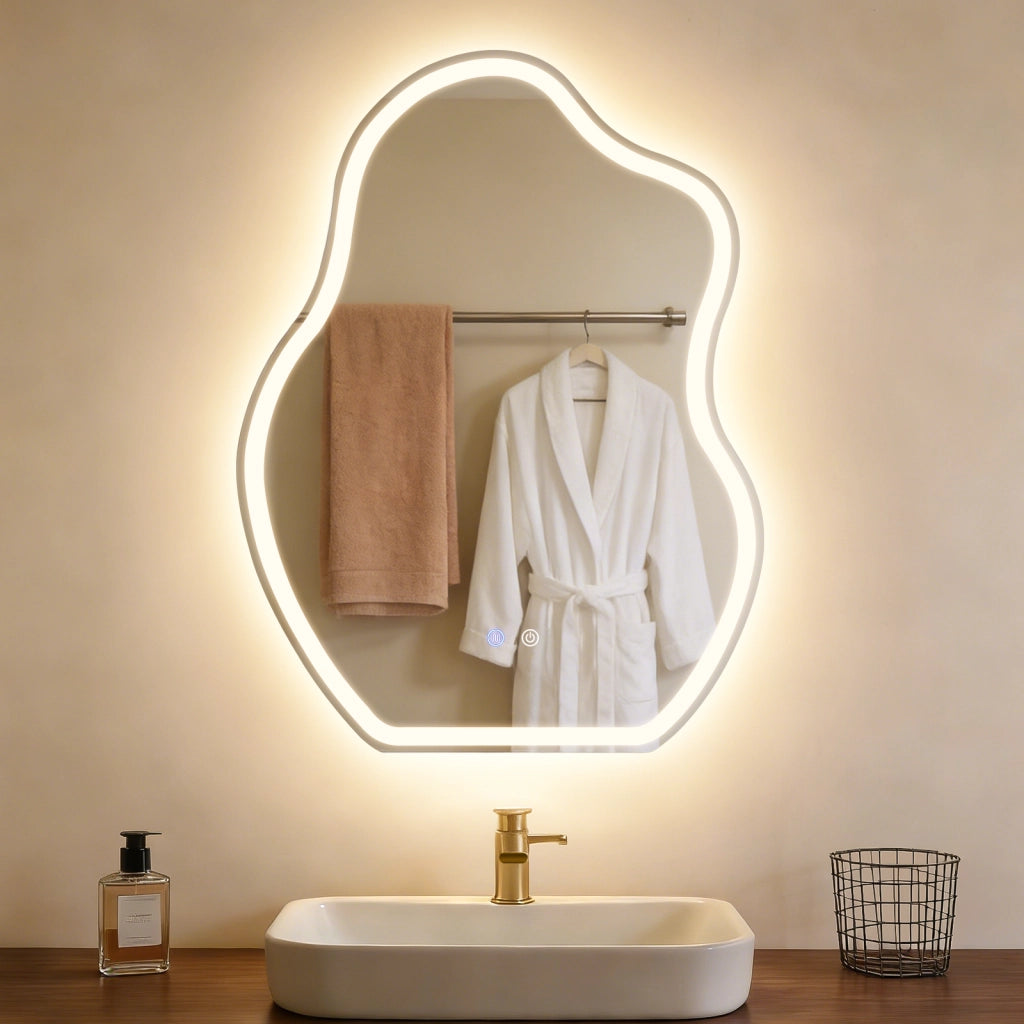 ZMH Specchio da bagno LED asimmetrico 60x80 cm IP44 interruttore touch antiappannante dimmerabile 3000K-6500K parete