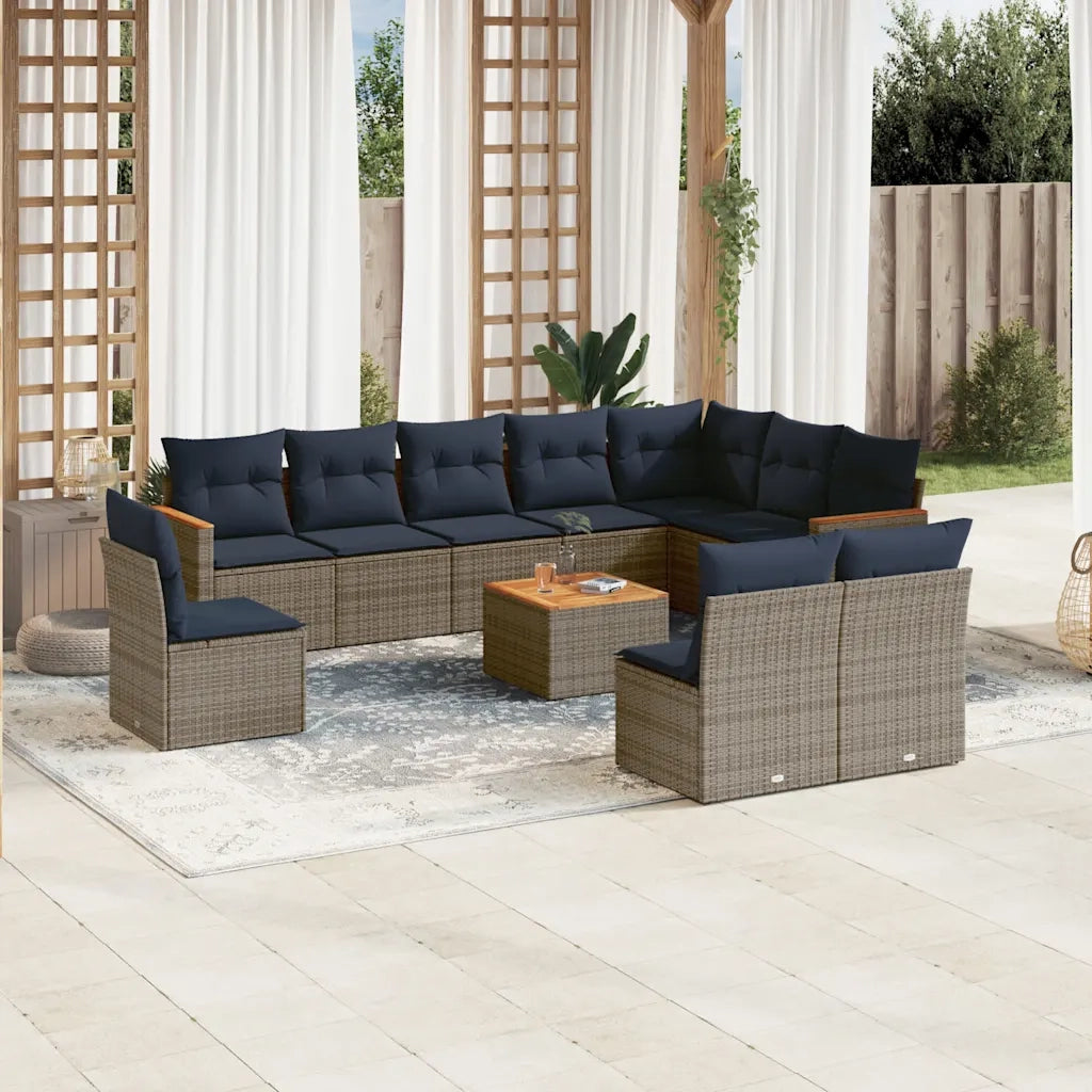 Set Divani da Giardino 11 pz con Cuscini Grigio in Polyrattan 3226082