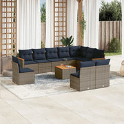 Set Divani da Giardino 11 pz con Cuscini Grigio in Polyrattan 3226082