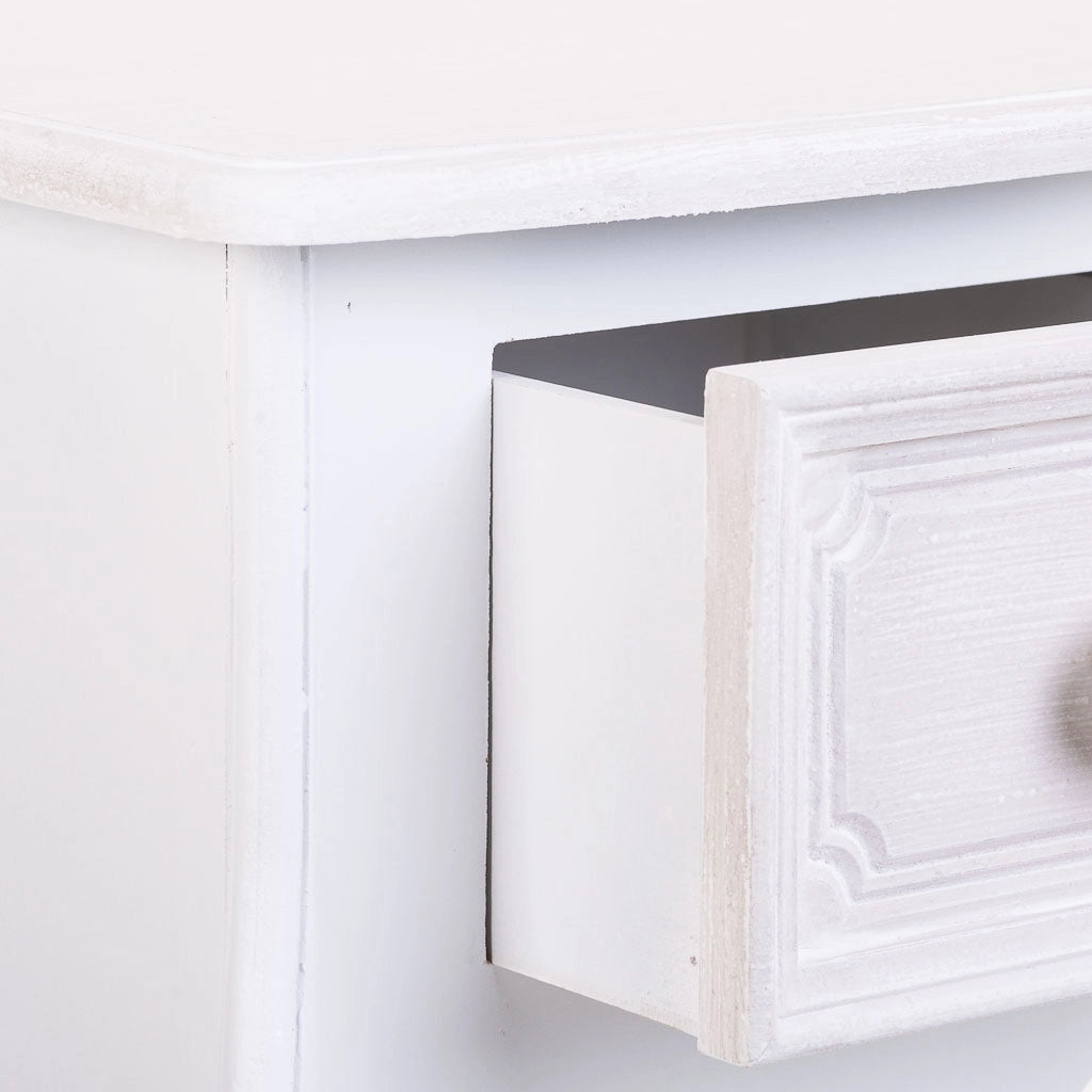 Tavolo in legno con 1 cassetto e 1 ripiano bianco 34x28x71