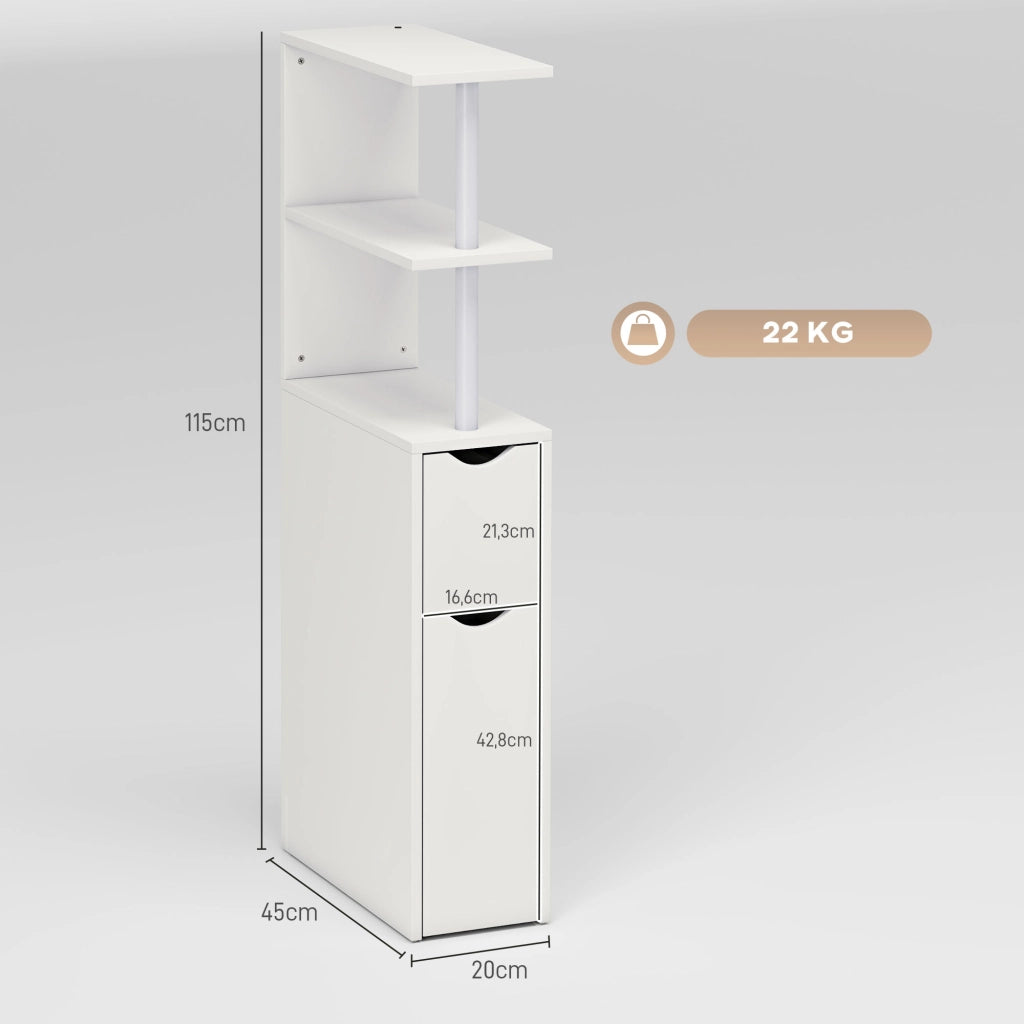 Mobile Bagno con Cassetto e Ripiani ¨C Zephmum ¨C Bianco 20x45x115