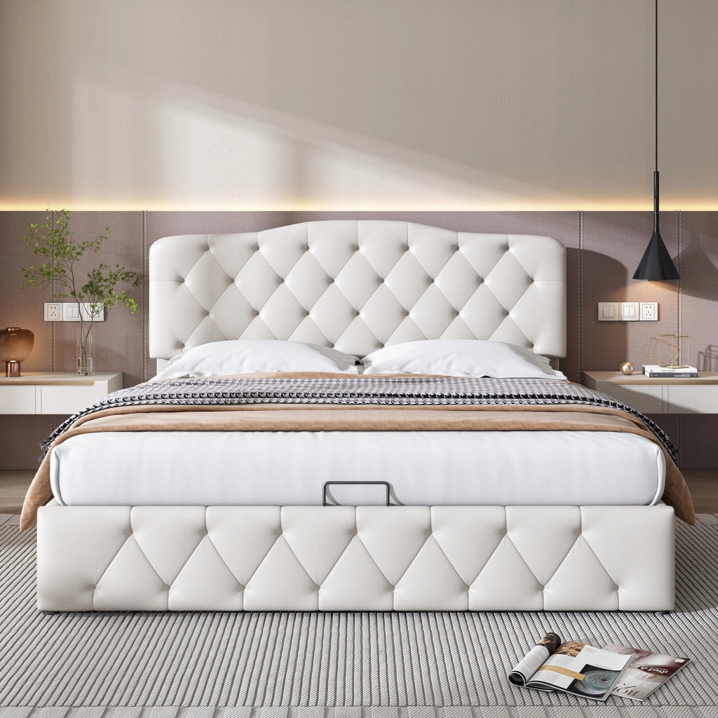 Letto 140x200 - Xylo - Pelle ecologica, testiera regolabile, bianco