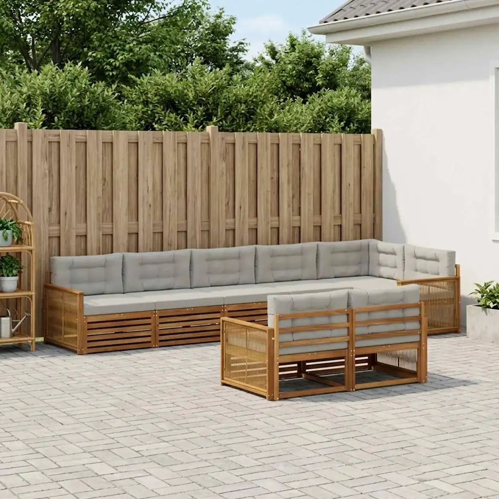 Set di divani da esterno 8 pz Naturale e Grigio Chiaro 3383509