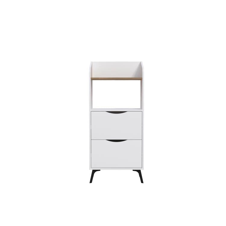 Mobile Multiuso Bianco con 2 Cassetti e 1 Ripiano Effetto Legno 60x36x136 cm