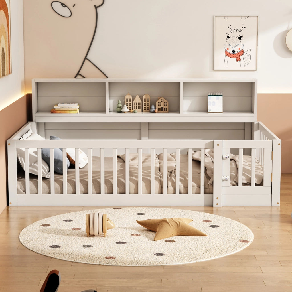 Letto daybed 90x200 cm con sponde di sicurezza e vani laterali