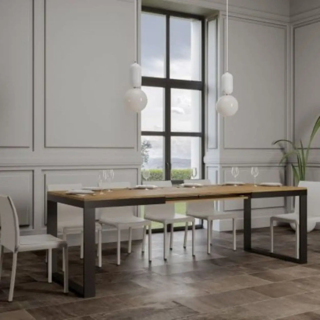 Tavolo allungabile 160/420x90 cm Tecno Evolution colore quercia natura telaio e gambe antracite