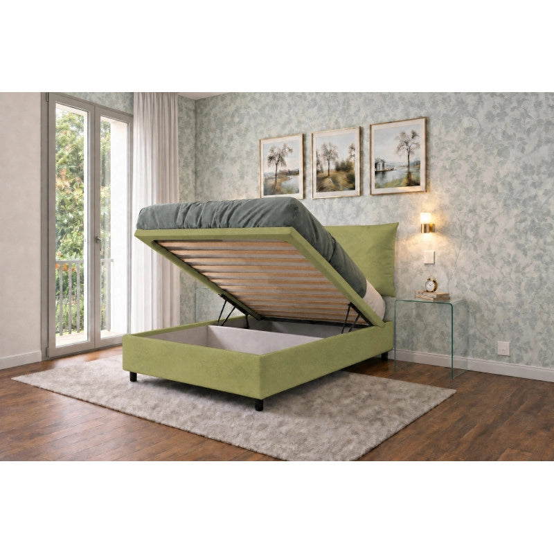Letto imbottito Singolo 80x200 cm Soft - Contenitore,Microfibra,Tè verde