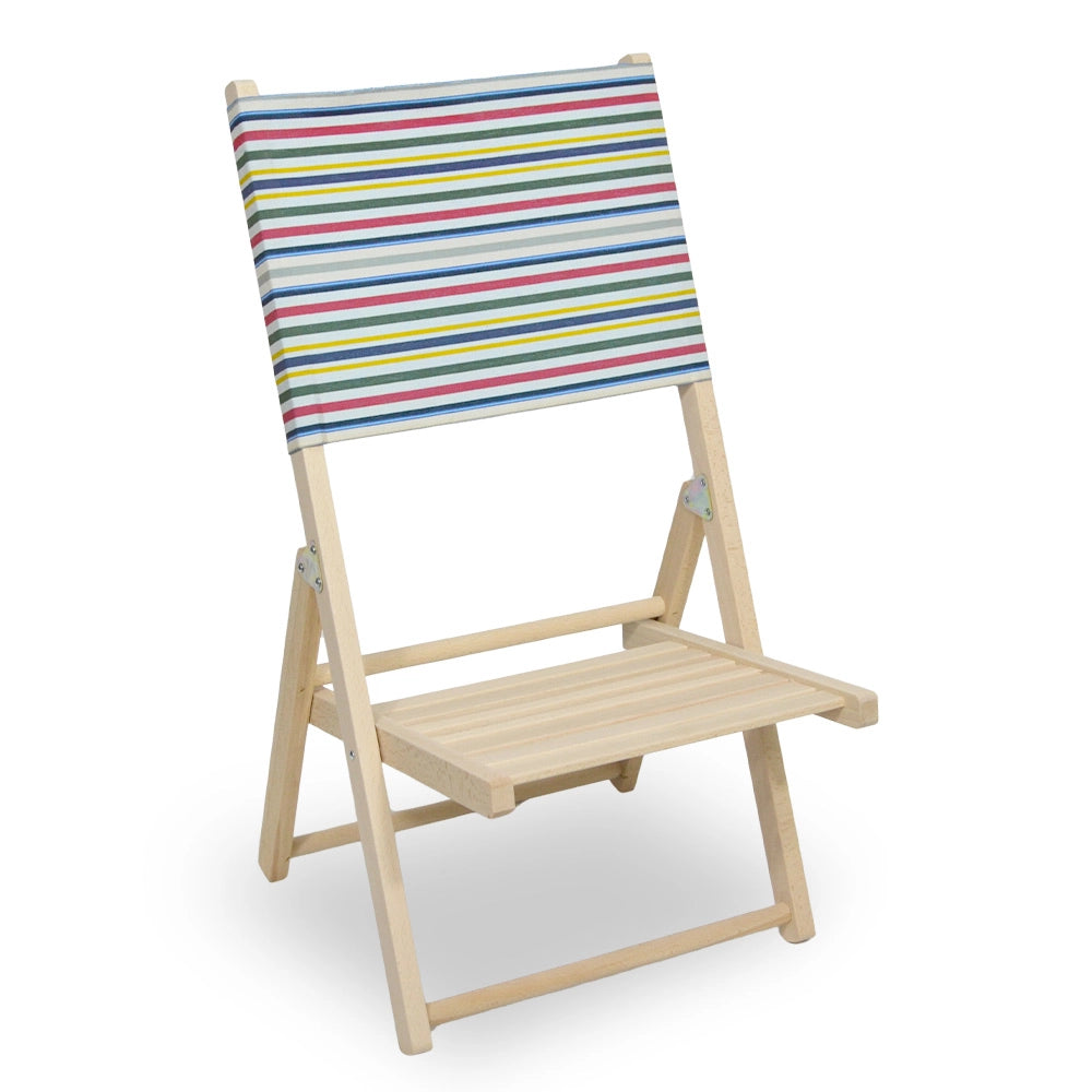 Sedia Spiaggina richiudibile in legno naturale con schienale a righe colorate