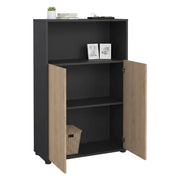Credenza Canossa, Buffet da soggiorno, Madia da salotto, Dispensa da cucina, 80x34 h124 cm, Rovere e Grigio