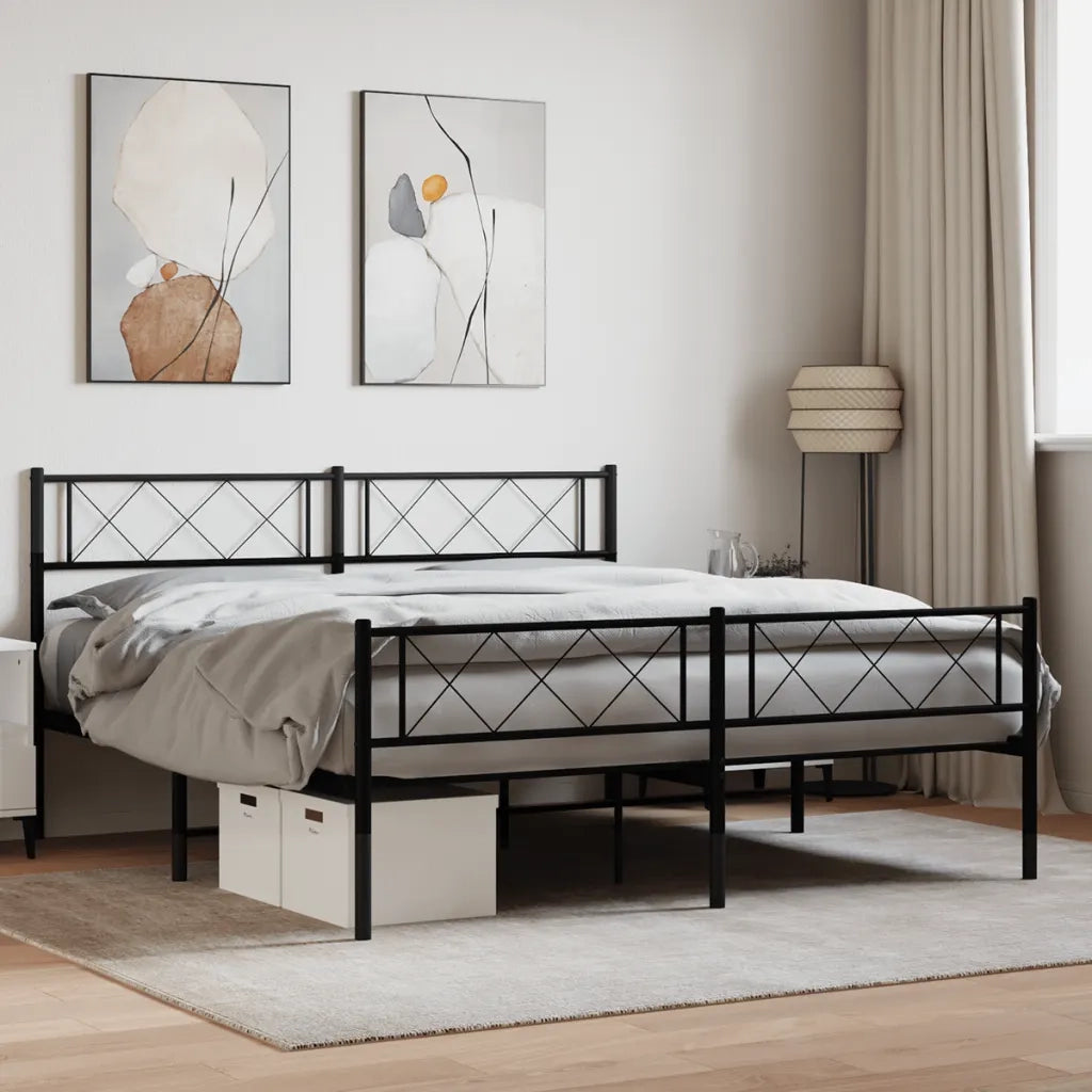 Letto matrimoniale | Letto per adulti | Giroletto con Testiera e Pediera Metallo Nero 140x200 cm