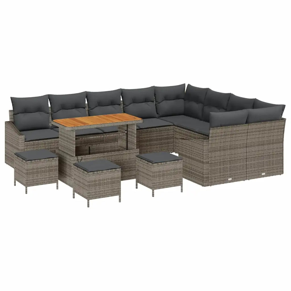 vidaXL Set Divano da Giardino con cuscino 13 pcs Grigio Poly Rattan