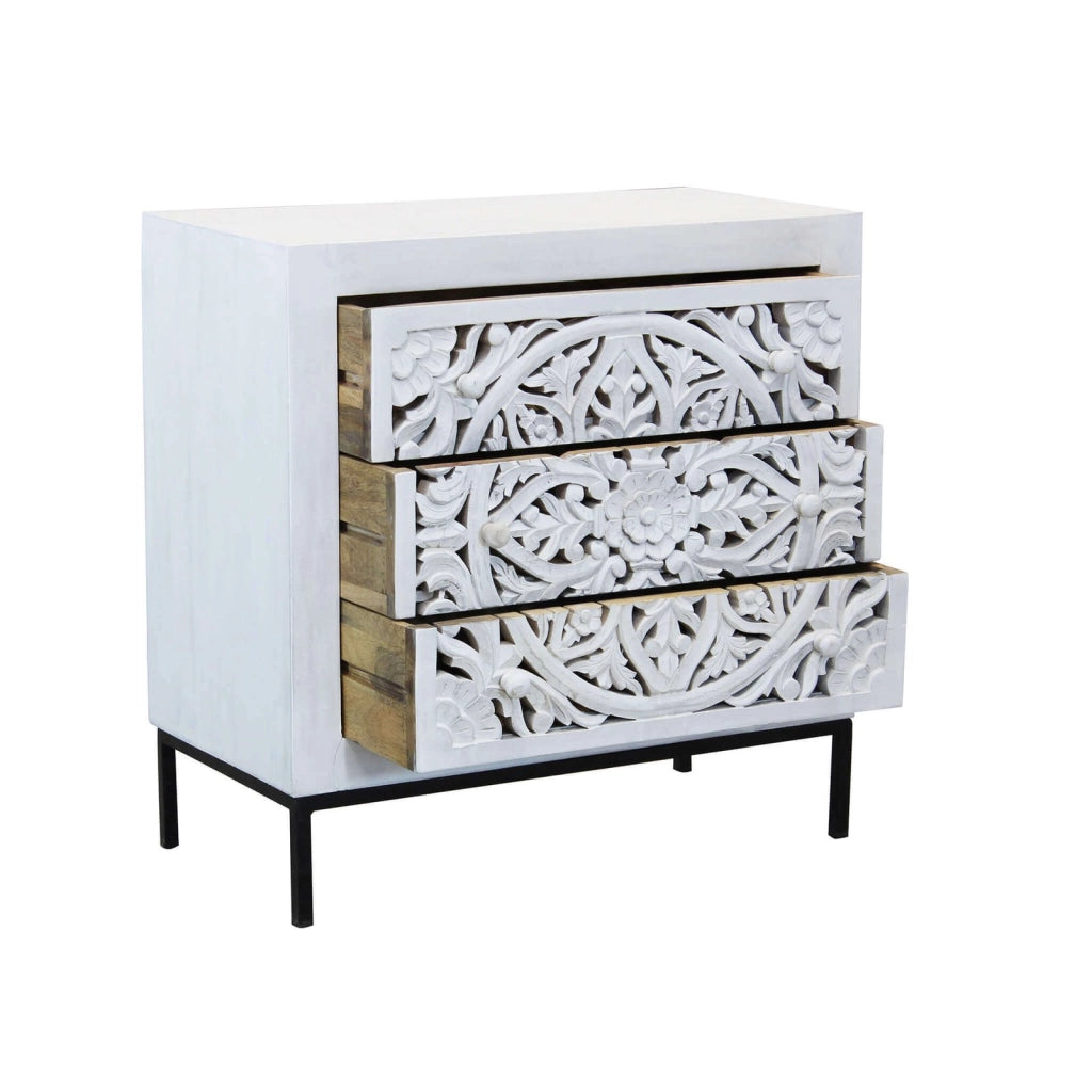 Cassettiera con decoro 3 cassetti in Legno Metallo cm 80x40x80 - KONNOR