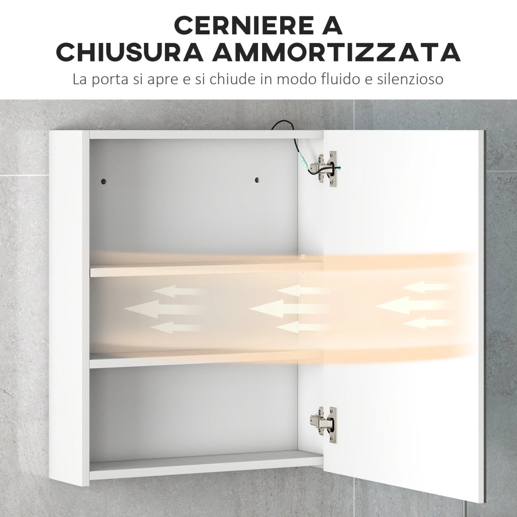 Armadietto Pensile da Bagno con Anta, Specchio e LED ¨C zephmum ¨C Bianco 60x50x15cm