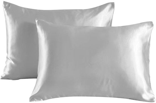 Cuscino a doppia faccia in seta - morbido e soffice come la seta - chiusura a sacco - protettivo contro allergie e parassiti - protegge capelli e pelle dai rughe - 51x91cm - Grigio chiaro