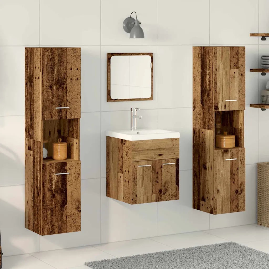 Set di mobili per il bagno con porta 4 pcs Legno vecchio 3332577