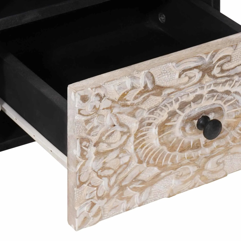 Mobile TV Bianco 70 x 33,5 x 46 cm Legno di mango massello