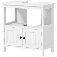 kleankin Mobile Sottolavabo con Ripiano e Armadietto, Intaglio e U e 2 Ante, 60x30x60 cm, Bianco