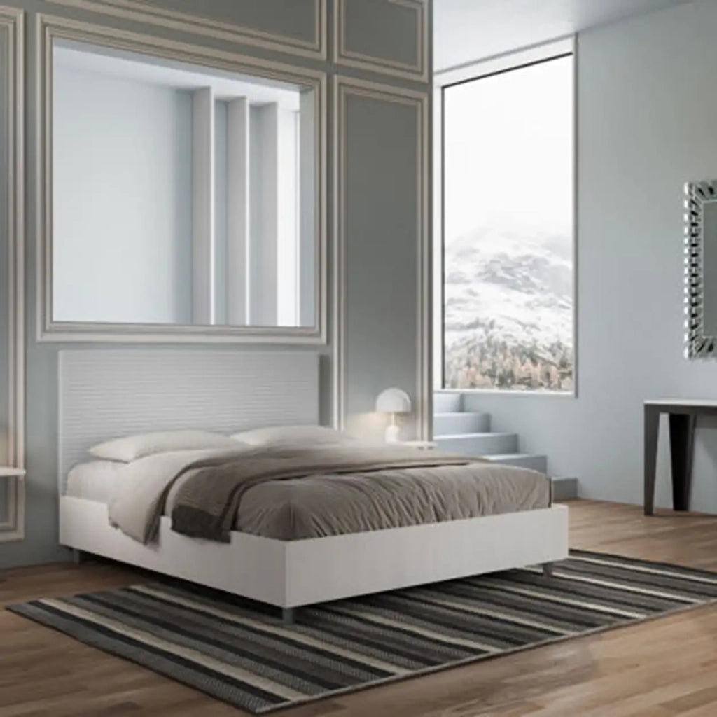 Letto matrimoniale con rete 160x200 bianco frassino testata similpelle bianco Level