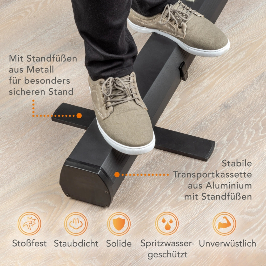 Fondale fotografico roll-up grigio 165x220, sfondo portatile con scatola di trasporto per fotoshooting, sistema autoportante, telo ingualcibile per studio fotografico