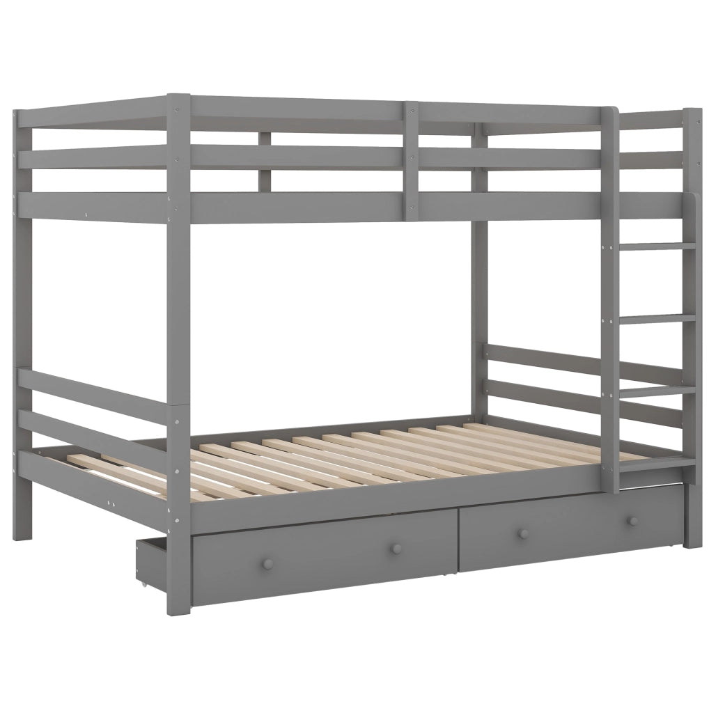 Letto a castello in legno con cassetti e scala, 140x200 cm, grigio