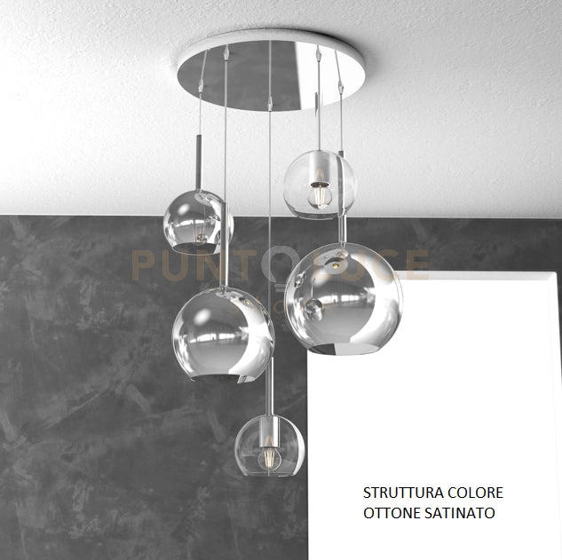 SOSP. OTTONE SAT. TONDA 5 LUCI VETRI (1 GRANDE CR+1 MEDIO CR+3 PICCOLO (1X CR+2X TR)) 1155OS-S5 TMIX-TC