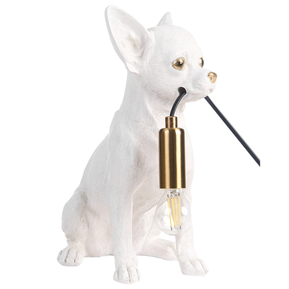 Lampada da tavolo Luce da comodino in poliresina bianca Lampada da lettura a forma di cane Lampada a tema animale Soggiorno
