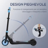 Monopattino Elettrico Pieghevole per Bambini 6+ Anni ad Altezza Regolabile, 71x36.5x75-80 cm, Nero e Azzurro